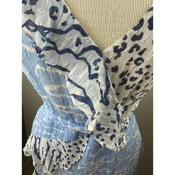 Tanya Taylor Bianka Silk Blend Wrap Dress Party Mini Leopard Short Sleeve Size 6 - Picture 15 of 16